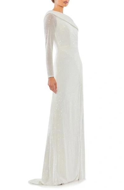 Shop Mac Duggal Sequin One-shoulder Gown In White