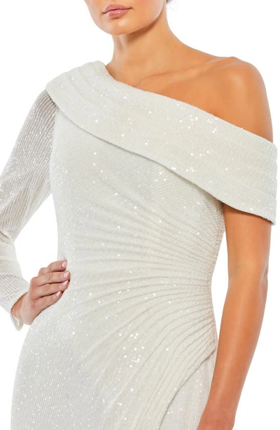Shop Mac Duggal Sequin One-shoulder Gown In White