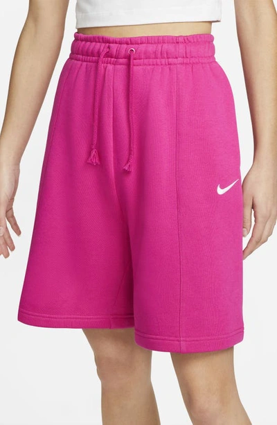 Shop Nike Sportswear Essential Fleece Shorts In Active Pink/ White