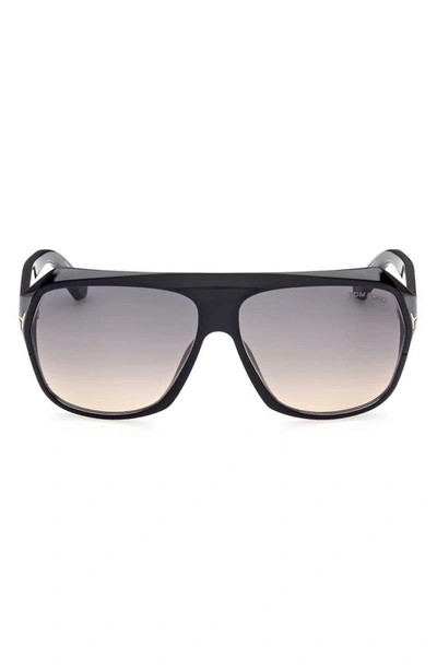 Shop Tom Ford 62mm Gradient Polarized Oversize Aviator Sunglasses In Shiny Black/ Smoke Gradient
