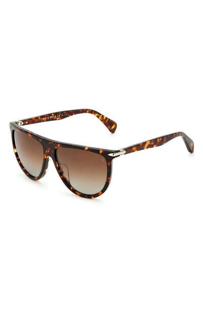 Shop Rag & Bone 57mm Polarized Flat Top Sunglasses In Havana / Brown Grad