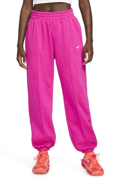 Shop Nike Sportswear Essential Fleece Pants In Active Pink/ White