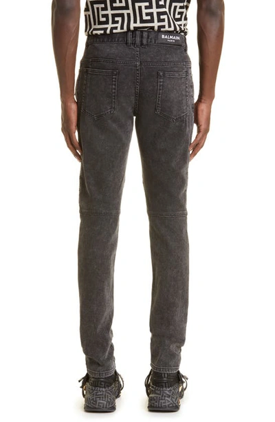 Balmain Straight Trousers With Distressed Finish And Zip Pockets In Washed Black