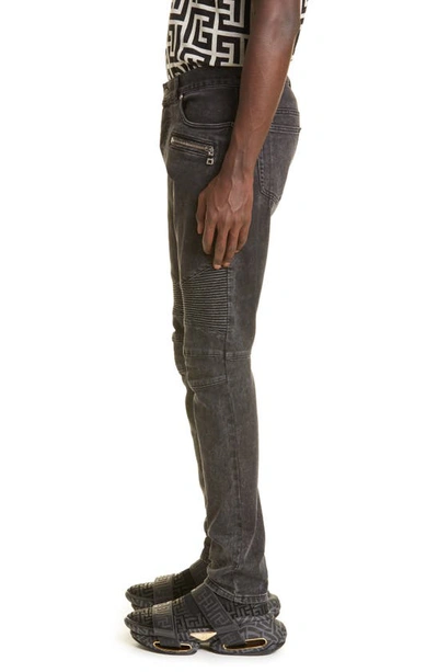 Balmain Straight Trousers With Distressed Finish And Zip Pockets In Washed Black