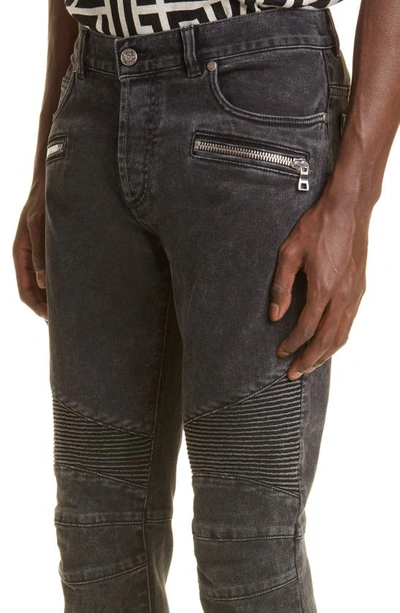 Shop Balmain Moto Slim Fit Jeans In Washed Black