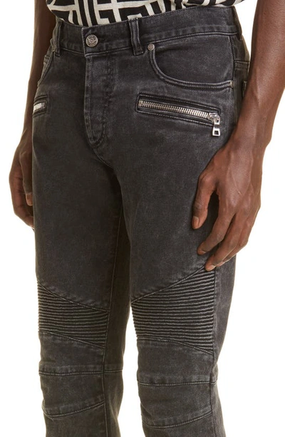 Balmain Straight Trousers With Distressed Finish And Zip Pockets In Washed Black