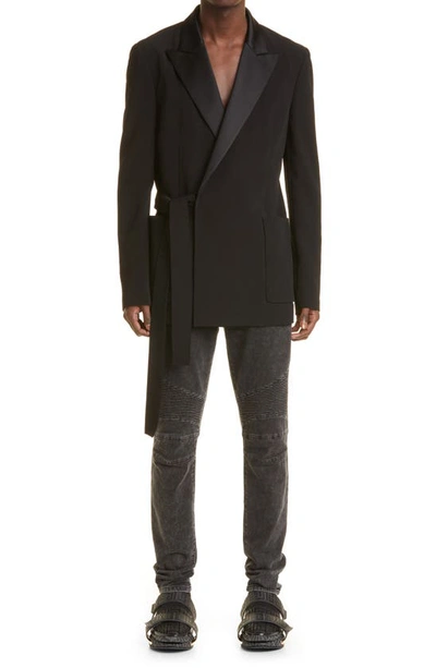Balmain Straight Trousers With Distressed Finish And Zip Pockets In Washed Black