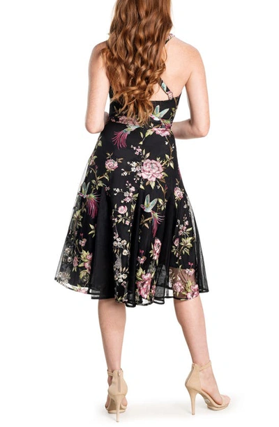 Shop Dress The Population Harlow Floral Embroidered A-line Dress In Black Multi