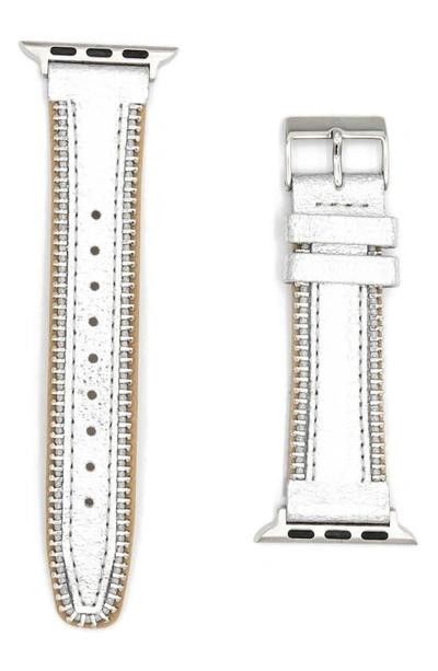Shop Rebecca Minkoff Metallic Leather Watchband, 38mm-30mm In Silver