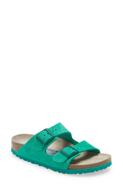 Shop Birkenstock Arizona Soft Slide Sandal In Bold Green Suede