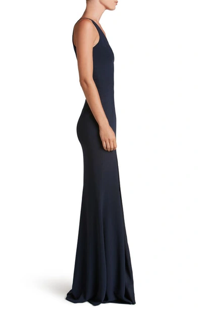 Shop Dress The Population Iris Crepe Trumpet Gown In Midnight Blue