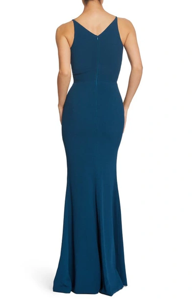 Shop Dress The Population Iris Crepe Trumpet Gown In Peacock Blue