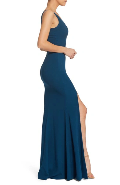 Shop Dress The Population Iris Crepe Trumpet Gown In Peacock Blue