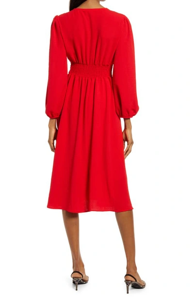 Shop Fraiche By J Empire Waist Long Sleeve Dress In Red