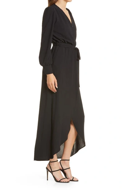 Shop Fraiche By J Long Sleeve Faux Wrap Dress In Black