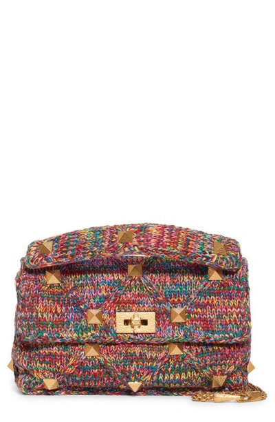 VALENTINO GARAVANI MEDIUM ROMAN STUD RAINBOW KNIT SHOULDER BAG 