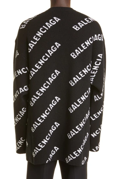 Shop Balenciaga Intarsia Diagonal Logo Oversize Wool Blend Sweater In Black/ White