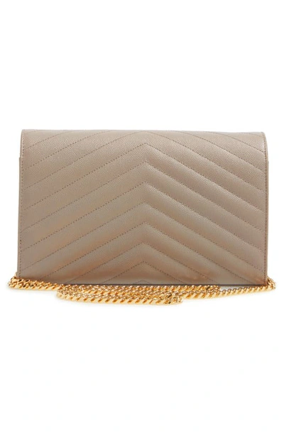 Shop Saint Laurent Large Monogram Quilted Leather Wallet On A Chain In Sea Salt