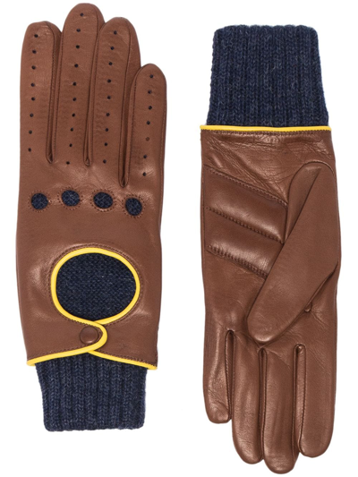 Shop Agnelle Knitted Panel Quilted Gloves In Brown