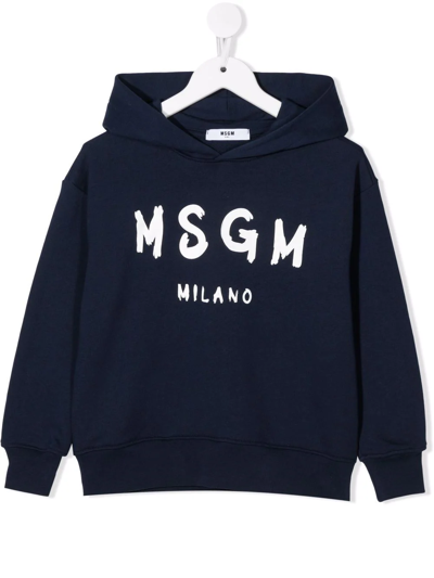 Msgm Logo-print Hoodie In Blue