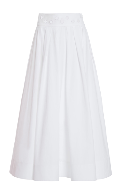 Shop Rosie Assoulin Women's Pleated Eyelet Cotton Midi Skirt In White
