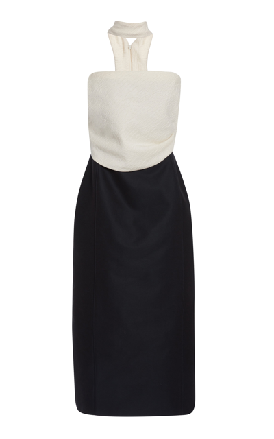 Shop Rosie Assoulin Vampire Cotton-blend Midi Dress In Black,white