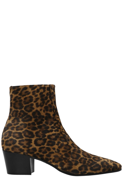 Shop Saint Laurent Leopard Printed Vassili Zipped Boots In Multi