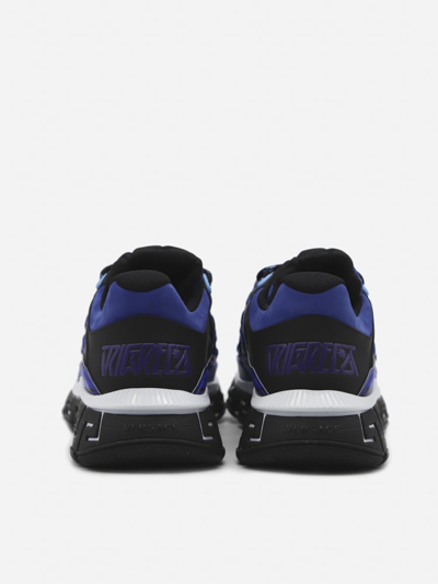 Shop Versace Trigreca Sneakers In Nylon With Contrasting Inserts In Blue