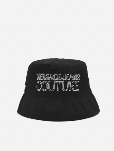 Shop Versace Jeans Couture Cotton Hat With Contrasting Embroidered Logo In Black