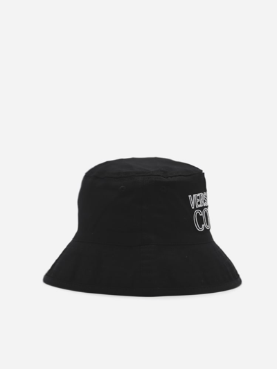 Shop Versace Jeans Couture Cotton Hat With Contrasting Embroidered Logo In Black