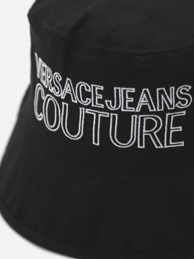 Shop Versace Jeans Couture Cotton Hat With Contrasting Embroidered Logo In Black