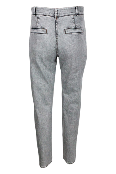 Shop Brunello Cucinelli Denim Jeans Trousers With 2 Small Pleats In Grey