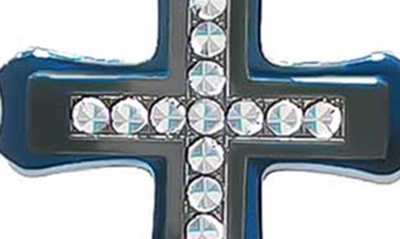Shop American Exchange Crystal Blue Cross Pendant Necklace In Blue Ip/ Brush Matte