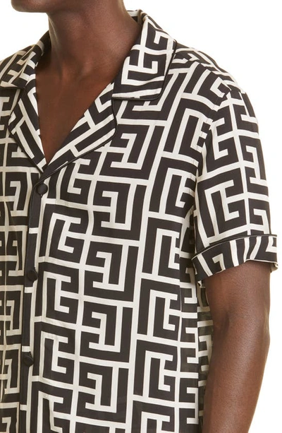 Shop Balmain Monogram Pajama Shirt In Gfe - Ivory/ Noir