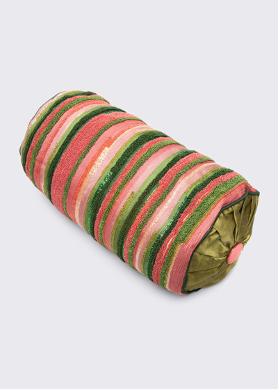 Shop Mackenzie-childs Really Rosy Stripe Bolster Pillow