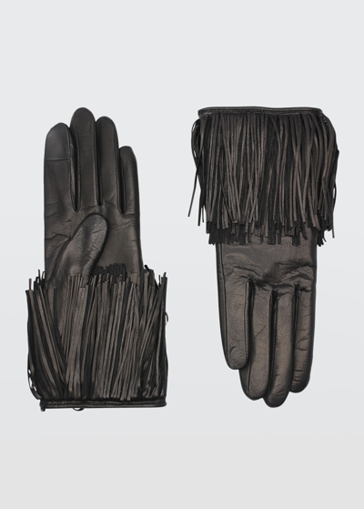 Shop Agnelle Lena Fringe Leather Gloves In Noir Tactile