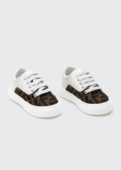 Shop Fendi Kid's Ff Canvas Low-top Sneakers, Baby In F1cpa White