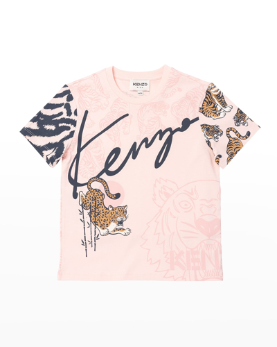 Shop Kenzo Girl's Multi-iconics Printed T-shirt In 471-pink