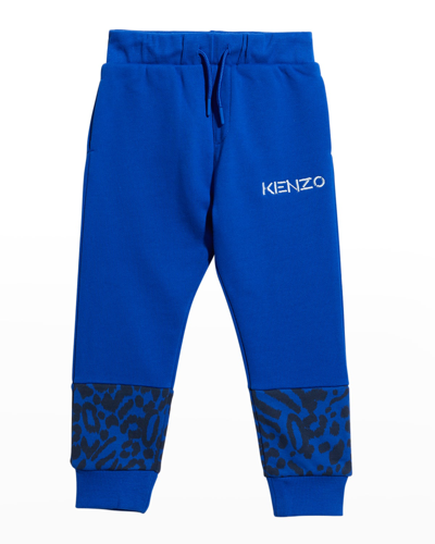 Shop Kenzo Boy's Animal-print Logo Jogger Pants In 829-blue