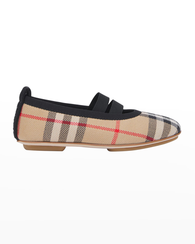 Shop Burberry Girl's Grace Vintage Check Ballerina Flats, Baby/toddlers In Archive Beige Ip