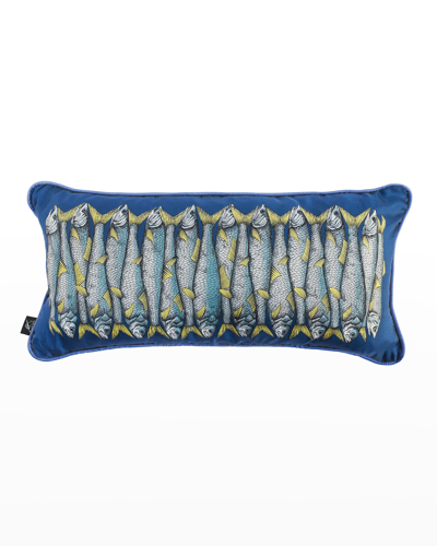 Shop Fornasetti Oblong Silk/cotton Pillow - Sardine Blue