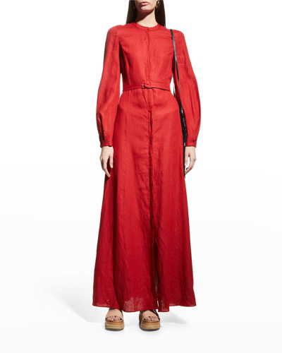 Shop Gabriela Hearst Massey Belted Linen Maxi Dress In Red