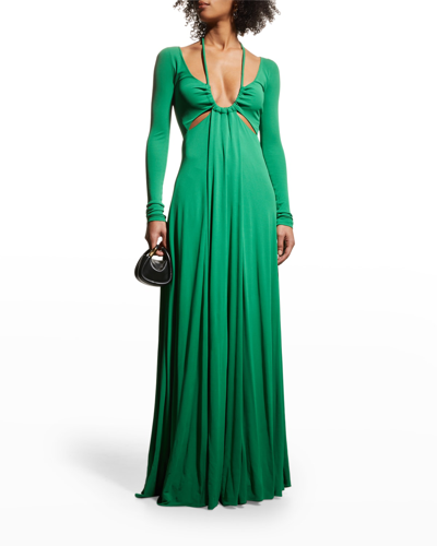 Shop Proenza Schouler Drawstring Keyhole Matte Jersey Maxi Dress In Green