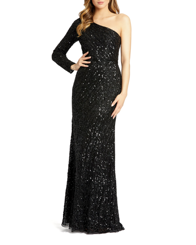 Shop Mac Duggal Sequin One-sleeve Mermaid Gown In Black