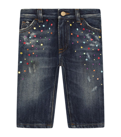 Shop Dolce & Gabbana Denim Rhinestone Shorts (3-30 Months) In Multi