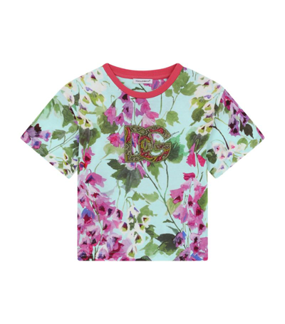 Shop Dolce & Gabbana Kids Cotton Floral Logo T-shirt (8-12 Years) In Multi