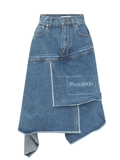 Shop Jw Anderson High Waist Asymmetric Denim Skirt In Blue