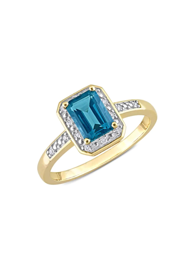 Shop Sonatina Women's 14k Yellow Gold, London Blue Topaz & Diamond Ring