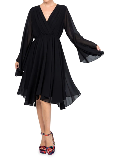 Shop Meghan La Women's Sunset Solid-hued Fit-&-flare Dress In Black