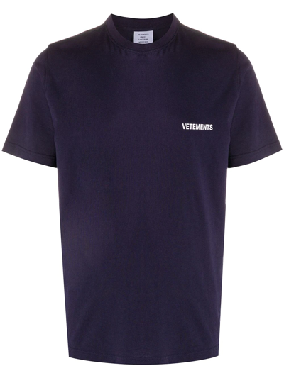 Shop Vetements Logo-print Cotton T-shirt In Navy